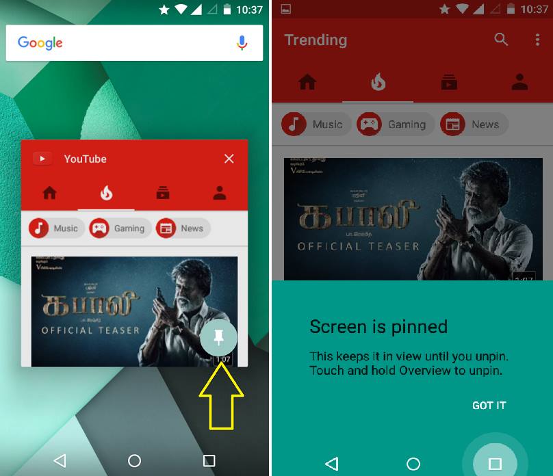 pinning the app Screen Pinning In Android
