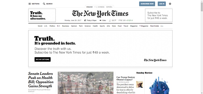 The New York Times News Website