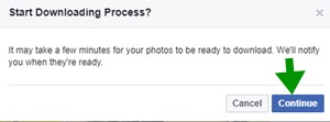 Click on Continue button to download facebook albums