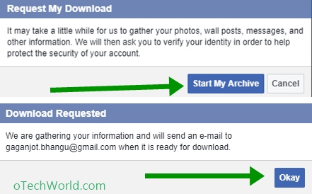 Click on Start my archive and okay button
