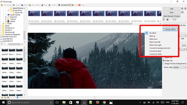 Click on the Change effect to select the effects