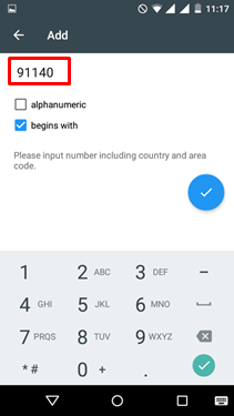 Enter the number including country code to block with prefix