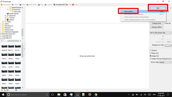 click on Add from top right corner of the screen to add photos