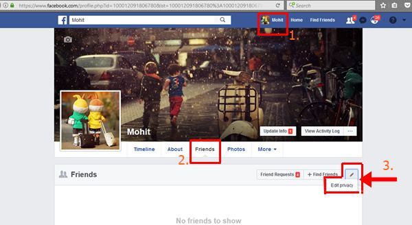 click on the pencil icon to edit the friend list privacy