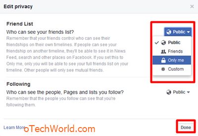 select the option from Who can see your friend list