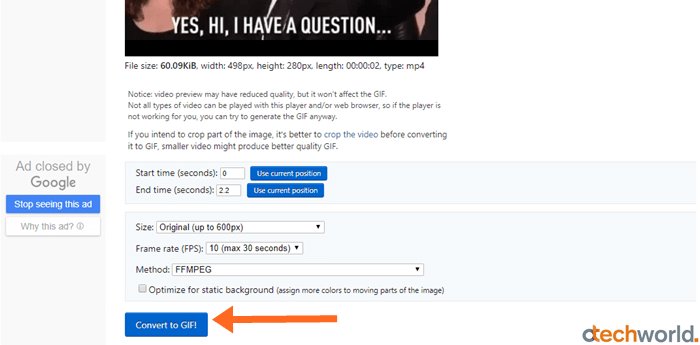 Click on the convert to gif button