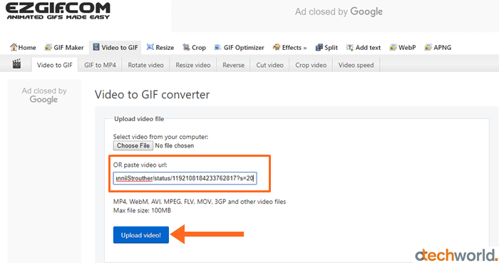Paste gif tweet link in ezgif website