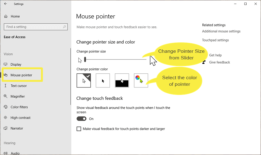 changing mouse pointer size windows 10