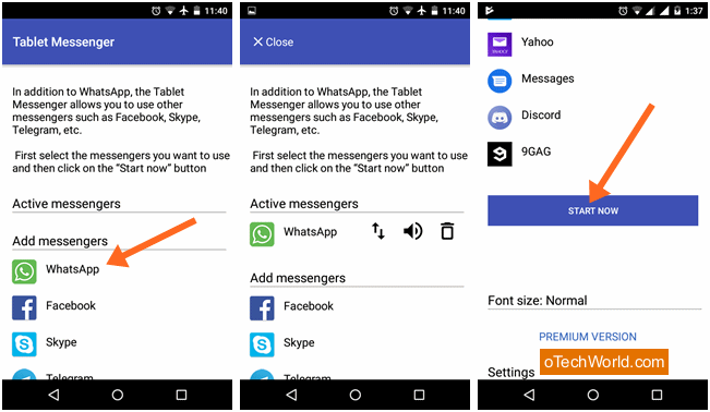 Tablet messenger app to use one Whatsapp account on two devices