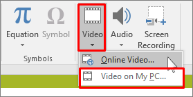 click on the Video On My PC to insert video