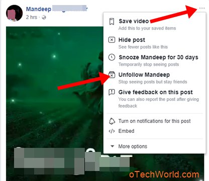 Unfollow Facebook Friends Profile On PC browser news feed