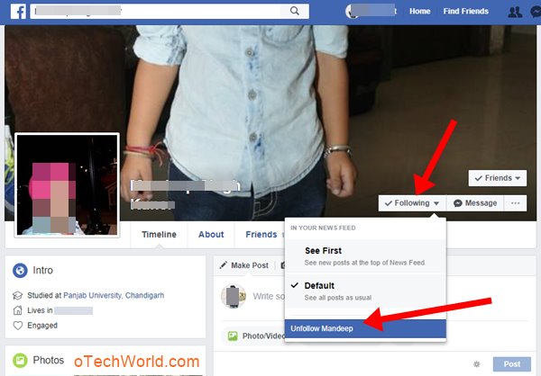 Unfollow Facebook Friends Profile On PC from friend profile