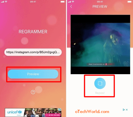 paste instagram Photo link in Regrammer app