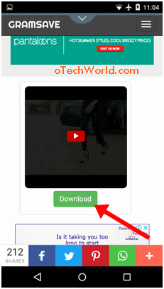 tap on download button to save instagram video to Android