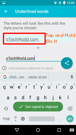 how to underline text using keyboard in android