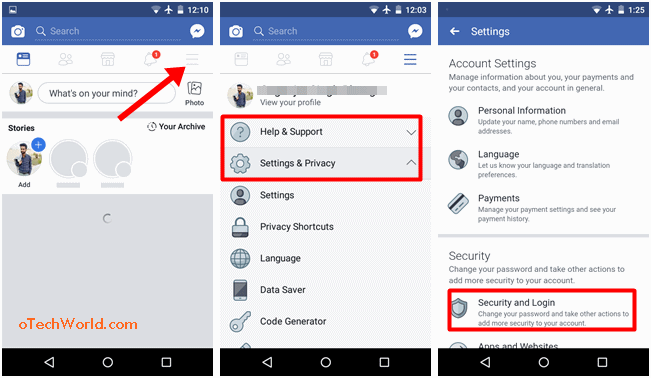 open facebook security settings to logout of messenger