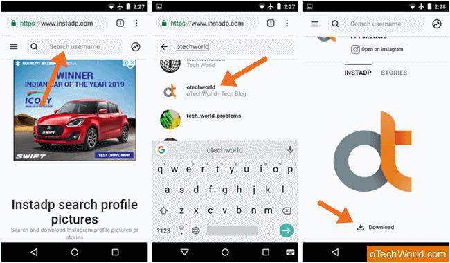 Download Instagram profile picture using online tools