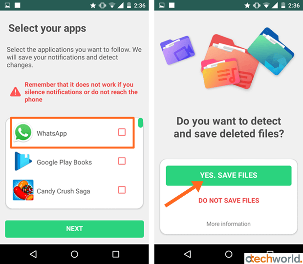 Select WhatsApp to read messaged in WhatsRemoved+