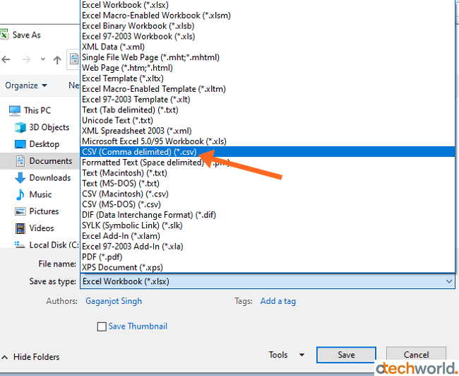 Save Excel file as CSV for VCF