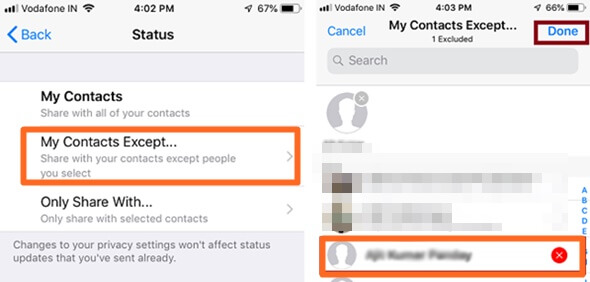 how to block someone on whatsapp from viewing your status