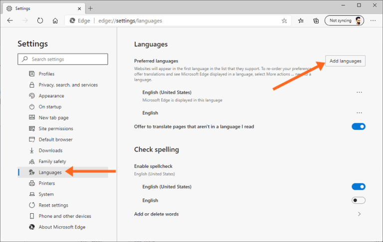 how to change browser language in microsoft edge