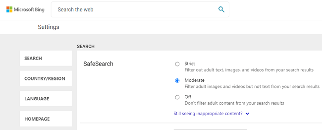 Bing Safe Search