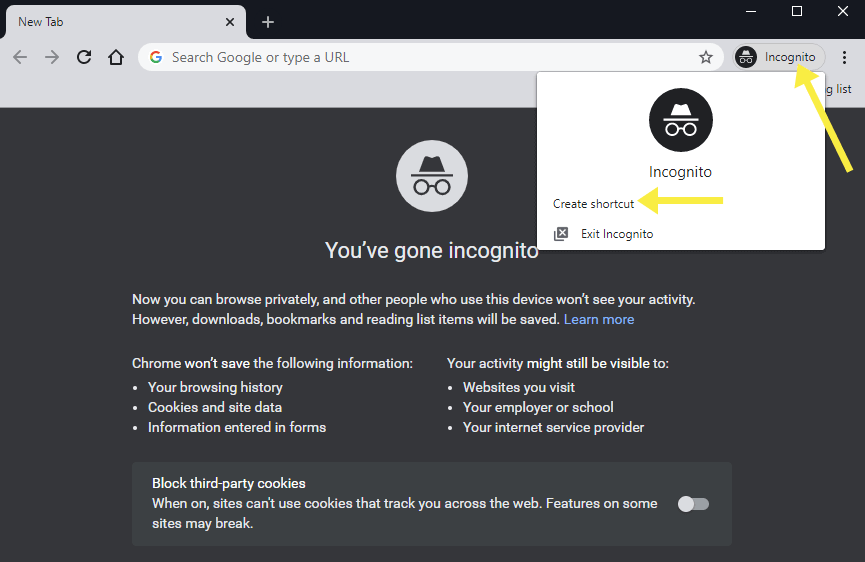 Create Incognito shortcut