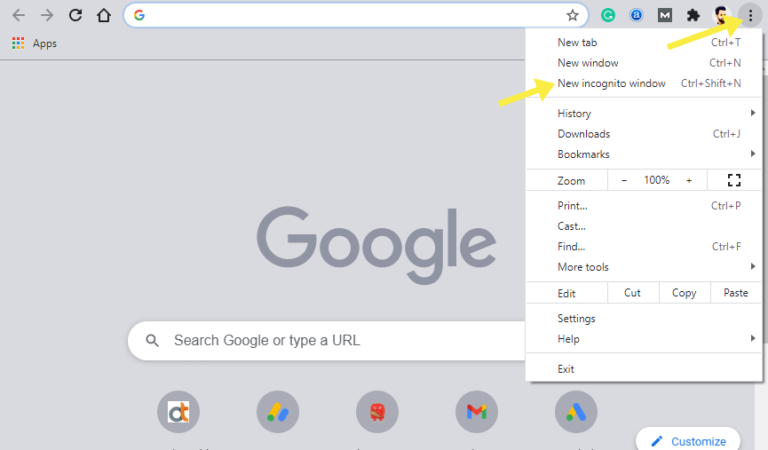 keyboard shortcut for google chrome incognito