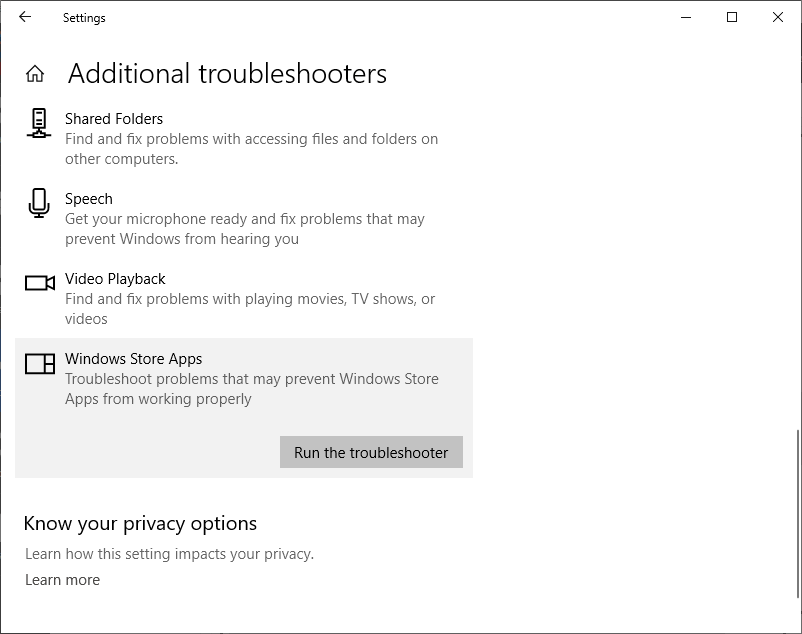 Run Windows Store Apps Troubleshooter