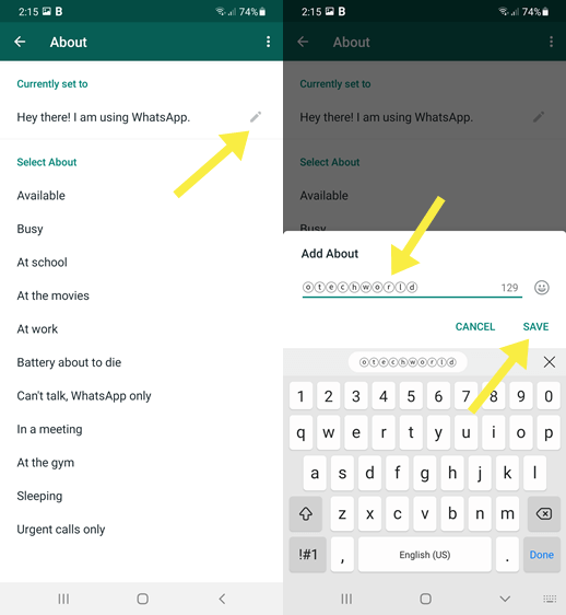 Paste and Save WhatsApp About