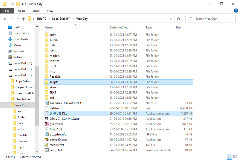 Add dinput8.dll and scripts folder to vice city game directory