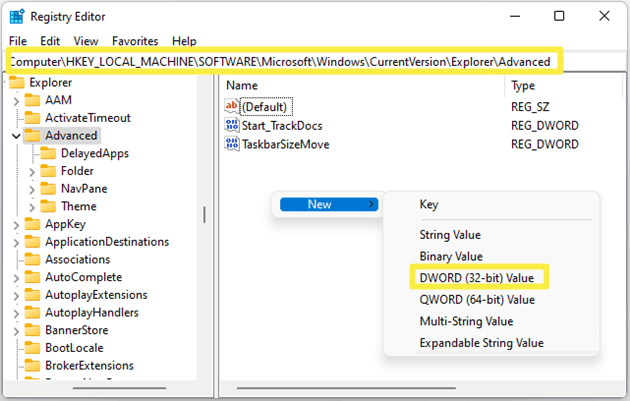 Create new DWORD 32 bit value in registry