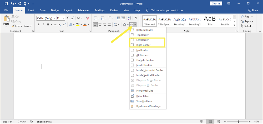 Add Vertical Line in Word for Resume using Borders