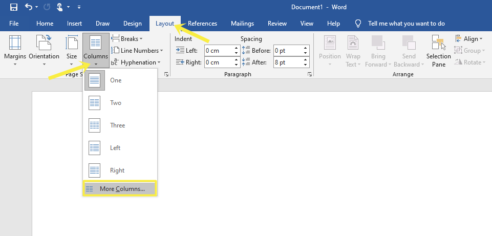 Open More Columns from Layout