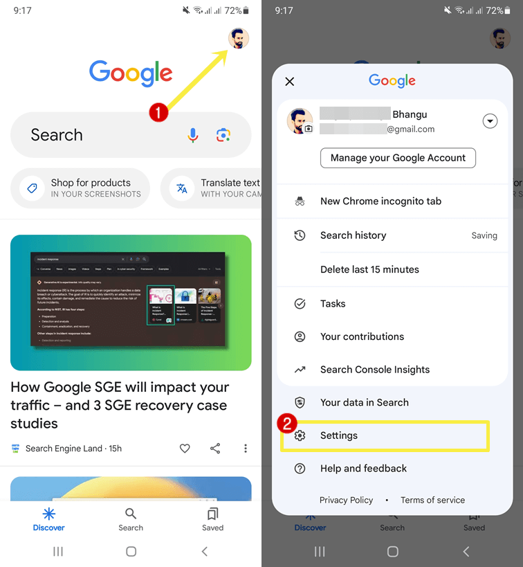 Open Google Discover Settings