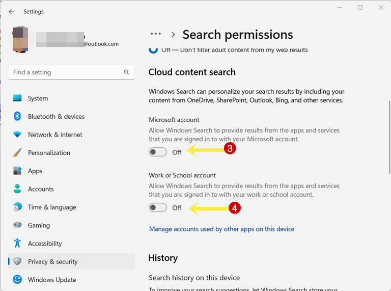 Turn off clound content search