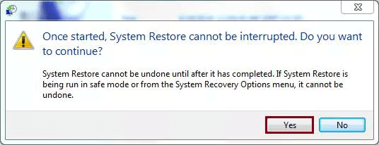 Confirm system restore on Windows