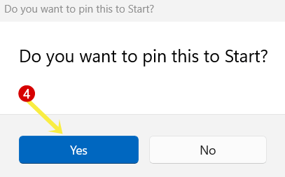 Click on Yes to confirm pin to start on Edge