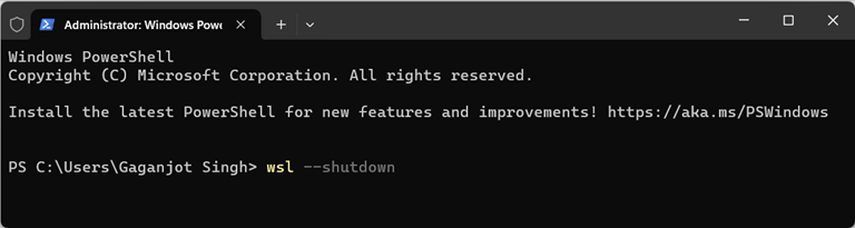 Type wsl shutdown command in powershell