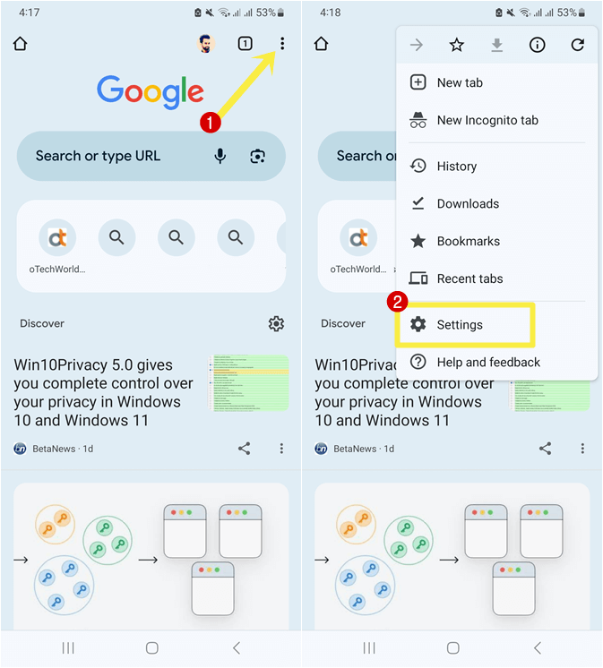 Open Chrome Settings on Android