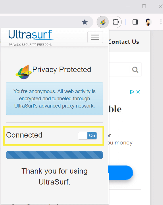 Enable and Disable Ultrasurf Chrome Extension