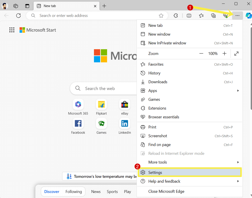 Open Microsoft Edge Settings