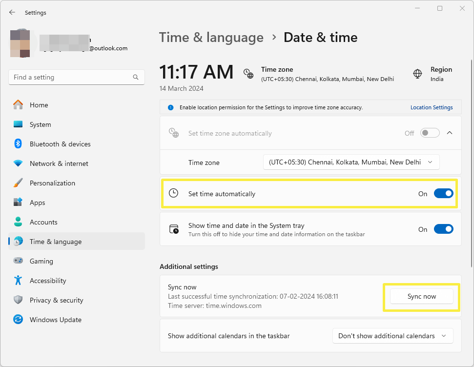 Set Date and Time in Windows