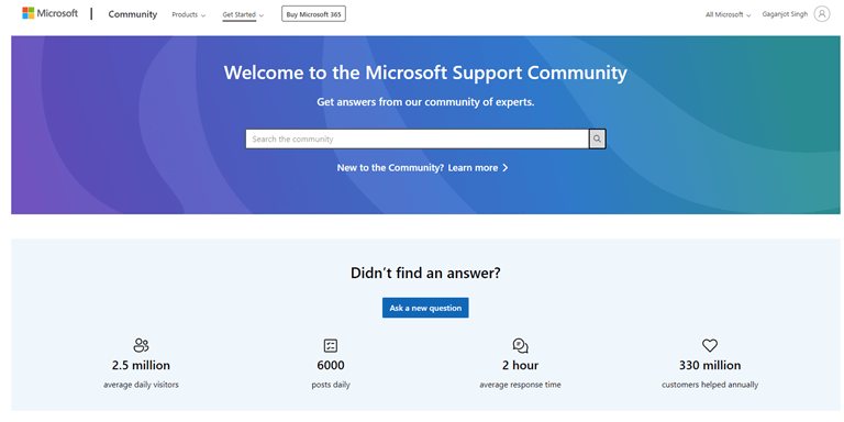 Ask Questions in Microsoft Community