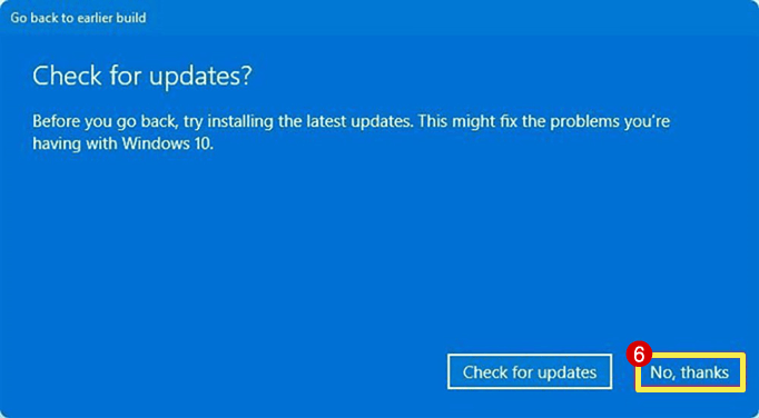 Choose No Thanks from check for updates