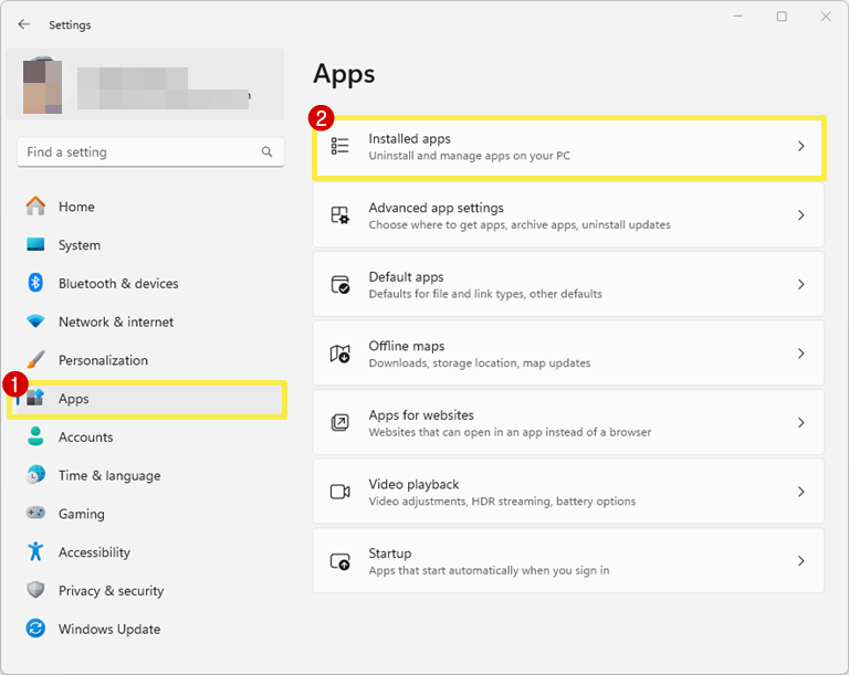 Open Installed Apps from Settings