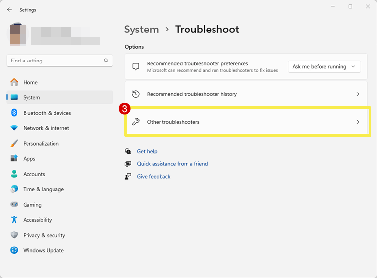 Open Other Troubleshooters option