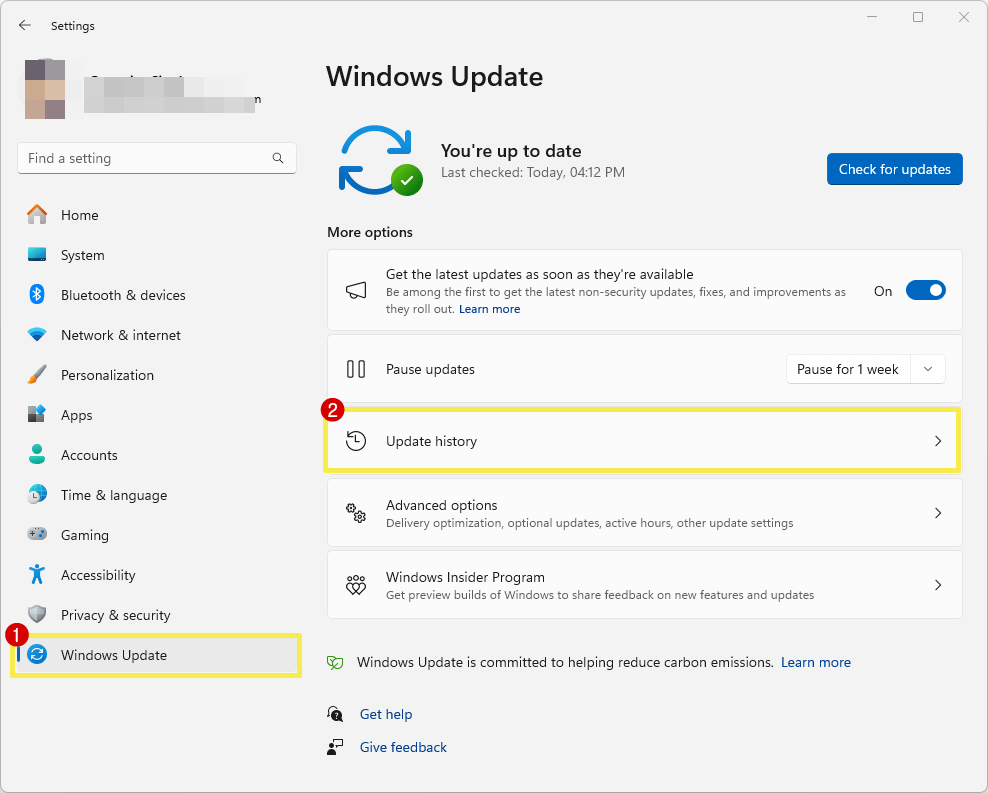 Open Windows 11 Update History