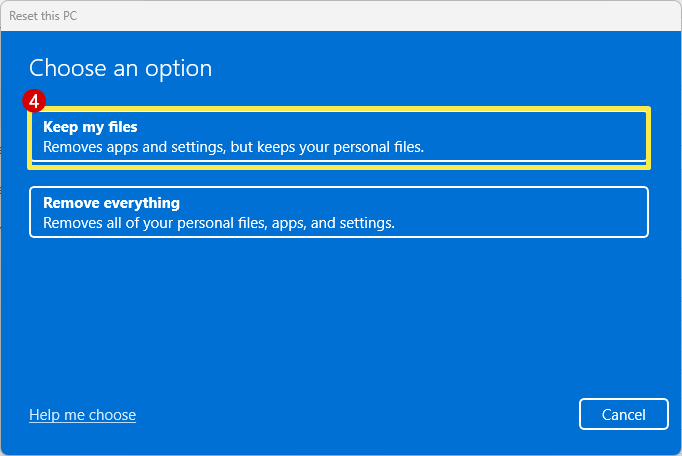 Select Keep My Files option