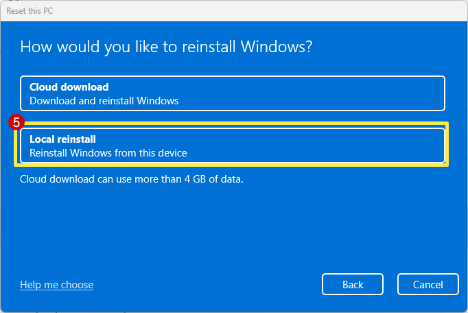 Select Local Reinstall option